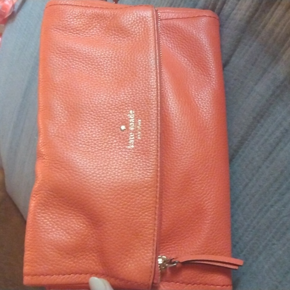 Kate spade bright coral leather crossbody purse great condition!